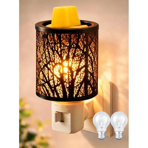 Wax Melt Warmer, Plug in Wax Warmer for Scented Wax & Fragrance Oil, Metal Black Wax Melter with Spare Bulb, Scentsy Night Light for Home Decor & Gift（Tree） - color: Tree