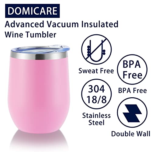 DOMICARE Stainless Steel Wine Tumbler Bulk with Lid, Personalized Insulated Tumblers Set, 12oz Travel Coffee Cups Pack of 1, Pink - color: Pink, size: 1 Count (Pack of 1)