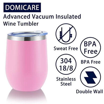 DOMICARE Stainless Steel Wine Tumbler Bulk with Lid, Personalized Insulated Tumblers Set, 12oz Travel Coffee Cups Pack of 1, Pink - color: Pink, size: 1 Count (Pack of 1)