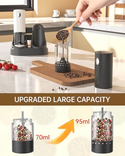 CIRCLE JOY Electric Salt and Pepper Grinder Set Automatic Salt and Pepper Mills Set with Easy-to-Carry Charging Base and LED Light, USB Rechargeable, Upgrade External Adjustable Coarseness - color: White&Black