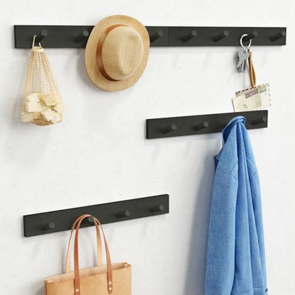 Forbena Black Coat Rack Wall Mount 4-Pack, Rustic Farmhouse Coat Hooks for Wall, Vertical Hanging Hat Rack for Office, Bedroom, Closet, Small Spaces, Kids Room Clothes, Entryway Shoes - 16 Pegs - color: Bamboo Black