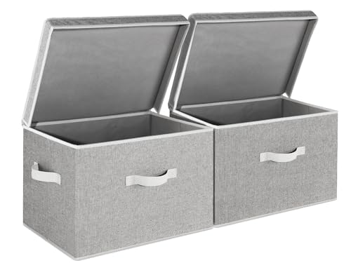 StorageWorks Fabric Storage Bins with Lids, Closet Storage Bins | Flip-Top Lid, 3 Handles, Collapsible, Stackable, for Clothes Blankets, Multi-Purpose, Jumbo, Gray, 2-Pack - color: Gray, size: Jumbo