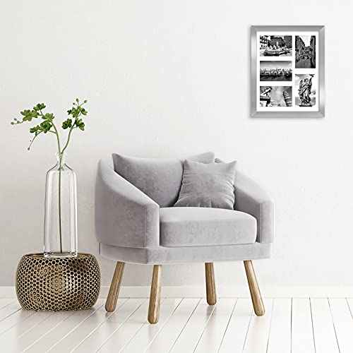Americanflat 4x6 Collage Picture Frame with Shatter-Resistant Glass - Fits Five 4x6 Photos or Use as One 11x14 Picture Frame - Signature Collection - Collage Frames for Wall Display - Silver | Overall frame size 11x14, Shatter-resistant glass, hangs verti