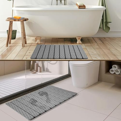 Foldable Stone Bath Mat, 2 Pcs Fast Drying Diatomaceous Earth Stone Drying Mat with Grooves on Surface, Non-Slip Rubber Base, Easy to Store and Clean (Grey, 24"x 16" & 8"x 4") - color: Gray（groove）, size: 24" x 16"