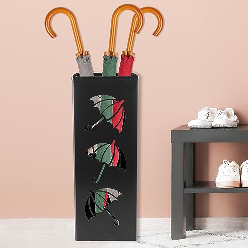 Metal Umbrella Holder, 16.5x6.3x6.3inch Square Free Standing Umbrella Rack Decorative Umbrella Holder Bin Multipurpose Walking Sticks Holder for Umbrella Cane Entryway Home Office (Style B) - color: Style B