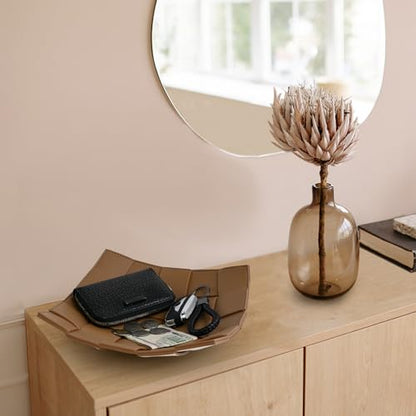 Valet Tray PU Leather Key Bowl for Men Women Entryway Table Nightstand Catchall EDC Dump Tray for Wallet, Keys, Jewelry Men's Gift - Coffee & White, 9.8" L x 9.8" W x 2" H - color: Coffee + White