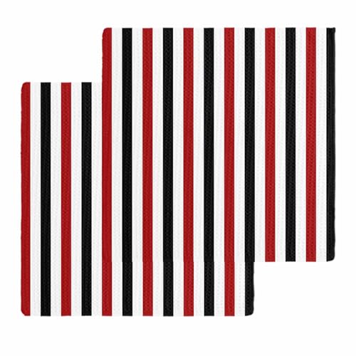 Kitchen Towels Set Black Red Stripes Waffle Weave Dish Towels 2 Pack Lines Striped Absorbent Quick Drying Hand Tea Towels for Kitchen Bathroom Cleaning Dish Cloths Gift 12x12 Inch - color: Black Red, size: 12"x12"