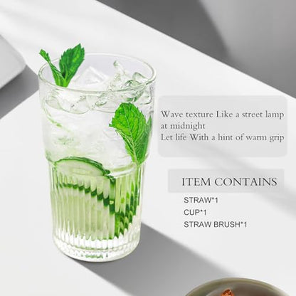 Luiaiog 18.5oz Glass Cups with Lids and Straws – Single Reusable Tumbler, Thickened Shatter-Resistant Glass, Ideal for Iced Coffee, Smoothies, Cocktails, Juices – Elegant & Durable Drinkware - color: Clear 1pc 18.5oz