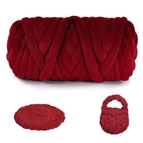 Chunky Yarn for Arm Knitting, guofa 2.2LBS Soft Fleece Yarn for Throw Blanket Pillow, Hand Knitting Bag, Cat Bed and DIY Home Decorations - color: Deep Red, size: 37 Yards