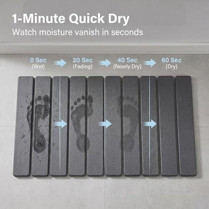 Foldable Stone Bath Mat, Quick-Dry Non-Slip Diatomaceous Earth Mat, Space-Saving Absorbent Shower Mat for Bathroom, Non-Slip Rubber Base,Easy to Clean, 23.6" x 15.5" Grey