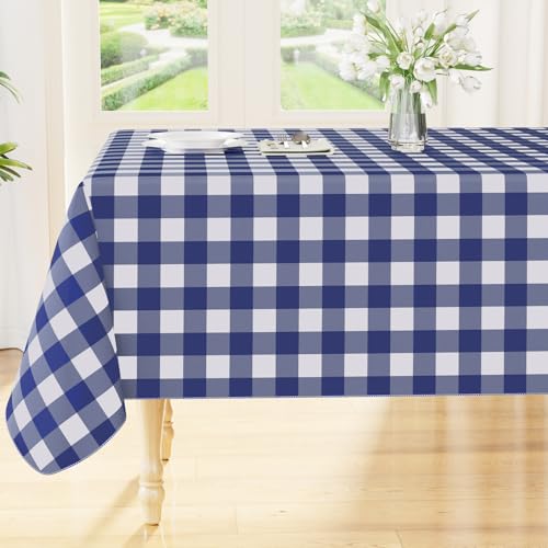 Smiry Square Table Cloth, Waterproof Vinyl Tablecloth with Flannel Backing, Wipeable Buffalo Plaid Table Cover for Picnic, Indoor and Outdoor (Navy & White, 54"x54") - color: Navy & White, size: 54" x 54" (Square)