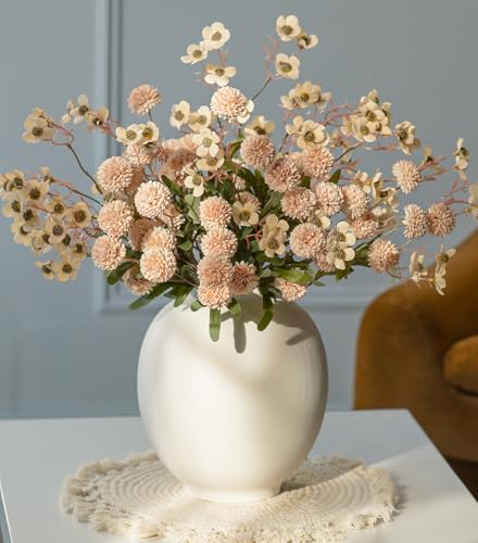 Faux Silk Pompon Mums Artificial Flowers for Vase Kiku Stems & Eucalyptus Floral Arrangement Dried Flowers Vintage Decorative Aesthetic for Home Vase Decor - color: 14pcs-beige Wax&kiku
