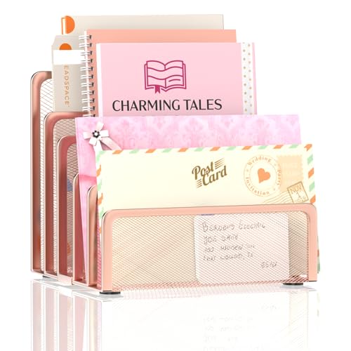 Mail Organizer with 5 Slot Mail Holder for Desk Rose Gold | Metal Mail Holder for Desk, Office File Holder Letter Organizer for Mails (Rose Gold) - color: Rose Gold