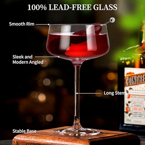 KMIGRUAN Martini Glasses Set of 6, 9oz Coupe Glasses, Hand Blown Crystal Cocktail Glasses for Espresso Martini, Manhattan,Home Bar,Gift Set - style: Coupe Martini Glasses