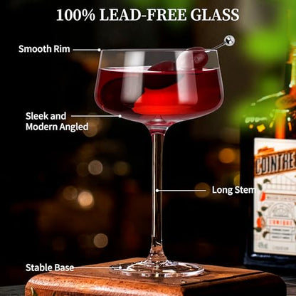 KMIGRUAN Martini Glasses Set of 6, 9oz Coupe Glasses, Hand Blown Crystal Cocktail Glasses for Espresso Martini, Manhattan,Home Bar,Gift Set - style: Coupe Martini Glasses