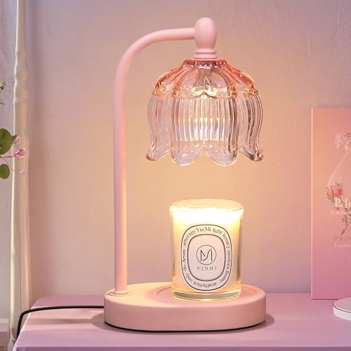 Pink Candle Warmer Lamp with Timer and Dimmer,Gifts for Mom/Wife, Melt Wax Warmer Lamp with 2 Bulbs for Candle Jars House Warming New Home Decor - color: Pink flower