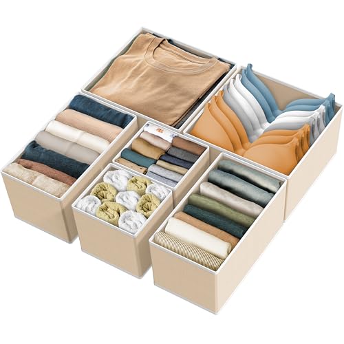 Simple Houseware Underwear Drawer Organizer, Set of 6, Beige | for Lingerie/Undergarment/Bra/Panty/Sock/Onesie - color: Beige, size: Set of 6 - 2L / 2M / 2S