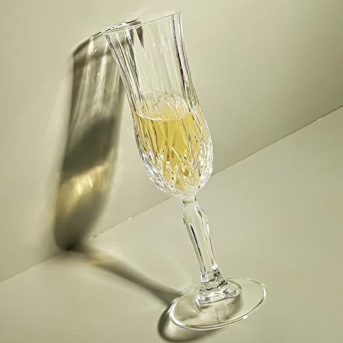 Champagne Flutes Set of 12, 4 oz Vintage Champagne Glasses with Cut Design | Elegant Stemware for Champagne, Prosecco, Mimosa, Dishwasher Safe, Ideal for Weddings, Parties, and Home Use