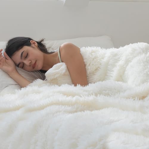 COOVA Ultra Soft Faux Fur Twin Blanket – Fuzzy Fluffy Cozy Microfiber Blankets, Warm Thick Plush Sherpa Fleece Throw Blanket for Couch,Bed,Sofa,Ideal Gift for Women.(Ivory White, 60"x80") - color: Ivory White, size: 60"x80"