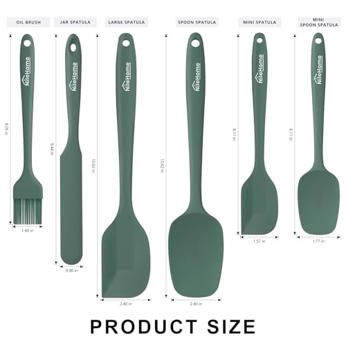 NileHome 6 Pieces Silicone Spatula Set with Silicone Brush,Mixing-Green | Food-Grade Material,Heat Resistant Up to 600°F,Dishwasher Safe,BPA-Free - color: Green