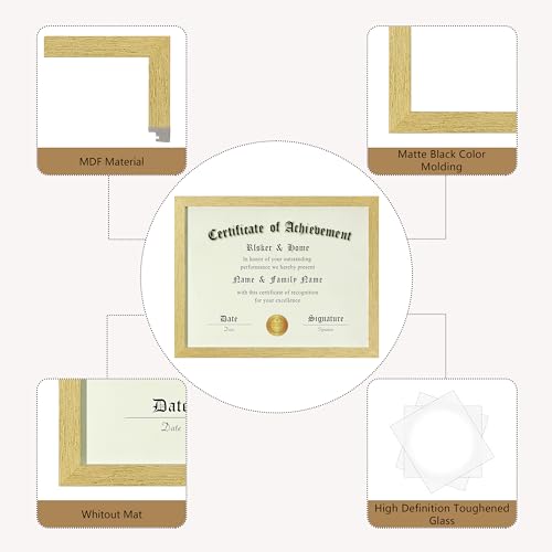 ELSKER&HOME 8.5x11 Certificate Frame 6 Pack,Gold with Glass | 8.5x11 Picture Frame with Semi-Tempered Glass Wood Composite Award Diploma Frame Includes Hanging Hardware and Desktop Easel - color: Gold 6P, size: 8.5x11