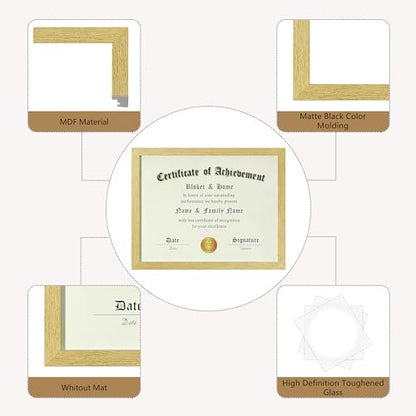 ELSKER&HOME 8.5x11 Certificate Frame 6 Pack,Gold with Glass | 8.5x11 Picture Frame with Semi-Tempered Glass Wood Composite Award Diploma Frame Includes Hanging Hardware and Desktop Easel - color: Gold 6P, size: 8.5x11