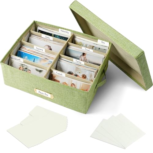 Collapsible Photo Storage Box, Adjustable Dividers - Grass Green, 35cm - color: Grass Green, size: 13.78"x11"x 5.12"
