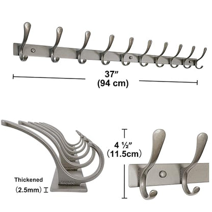 SKOLOO Coat Rack Wall Mounted - 10 Hooks, Heavy Duty, Stainless Steel, Metal Wall Hanger, Sturdy Coat Hooks for Hanging Coats, Jacket, Clothes, Hat, Matte Grey - color: Matte Grey, size: 10 Hook(1 Pack)