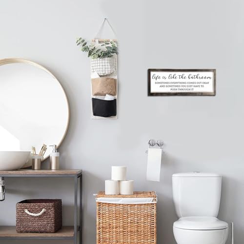 Dazingart Farmhouse Bathroom Sign, Life Is Like The Bathroom, Rustic Wooden Bathroom Decor, 6.4 x 16.6 Inches - color: bathroom