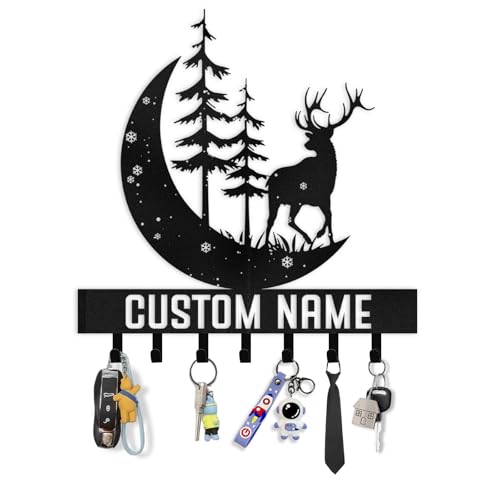 Personalized Key Holder for Wall | Deer Forest Theme Key Hooks Coat Rack | Custom Key Organizer for Wall Mount | Christmas Housewarming Gifts | Key Hanger Wall Decor for Living Room Doorway - color: 09 Deer