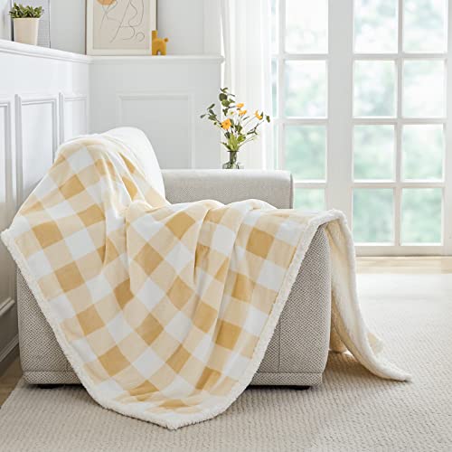 BEAUTEX Christmas Sherpa Fleece Throw Blanket Soft Warm Buffalo Plaid | Plush Blanket & Throw, Winter Cozy Fuzzy for Couch, Sofa, Bed (Beige, 50" x 60") - color: Beige, size: Throw-50"x60"