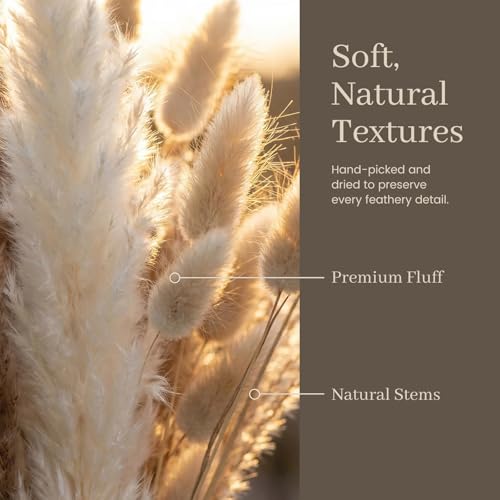 450PCS Natural Dried Pampas Grass Decor | Boho Farmhouse Wedding Centerpieces, Home Vase Fillers, Bunny Tails, Dried Flower Arrangement