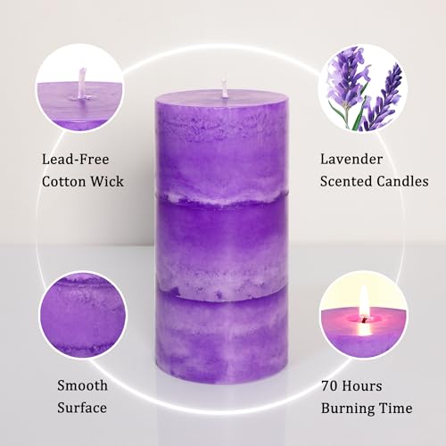 CRYSTAL CLUB Lavender Scented Pillar Candles, Set of 3 Tall 3x6 Inch Candles Rustic Purple, Clean Burning and Dripless Candle Lights, for Home Decor, Wedding, Party Decorations Lilac Candle | Clean Burning and Dripless Candle Lights, for Home Decor, Weddi