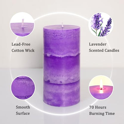 CRYSTAL CLUB Lavender Scented Pillar Candles, Set of 3 Tall 3x6 Inch Candles Rustic Purple, Clean Burning and Dripless Candle Lights, for Home Decor, Wedding, Party Decorations Lilac Candle | Clean Burning and Dripless Candle Lights, for Home Decor, Weddi