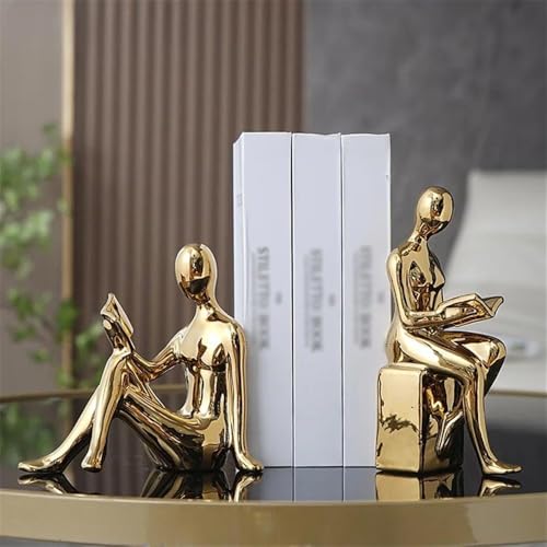 Bookends 1Set/2Pcs Ceramic BlockBook Shelf Stopper Holder Bookend Desktop Study Room Ornament Sculpture Bookend Support(Silver) - color: Silver