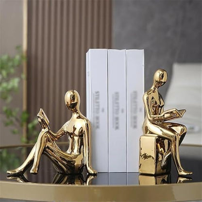 Bookends Art Bookend 1Set/2Pcs Ceramic BlockBook Shelf Stopper Holder Bookend Desktop Study Room Ornament Sculpture - color: Gold