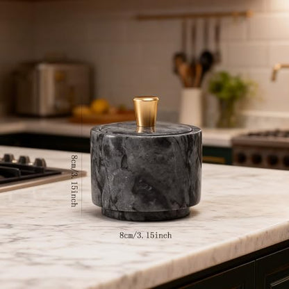 Marble Salt Cellar with Lid and Brass Knob 3.15" Spice box Salt Container Seasoning Jar for Kitchen tone Salt Holder for Counte-Ideal for Sea Salt, Spices and Herbs (White) (Black) - color: Black