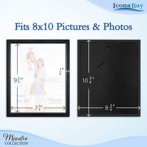 Combination Black Picture Frames Set - 10 PC (Five 4x6, Three 5x7, Two 8x10), Classy Contemporary Style, Maestro Collection for Wall Gallery | Icona Bay Mixed Photo Frames - Glass Cover Sheet - Classy Contemporary Style - Wall Gallery, Collage - Table Top