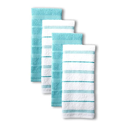 KitchenAid Albany Kitchen Towel 4-Pack Set, Aqua/White, 16"x26" - color: Aqua, size: 16"x26"