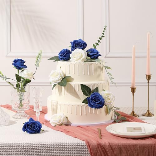 Tifuly Royal Blue Roses Artificial Flowers -12 pcs Realistic Single Long Stem Fake Silk Roses Bouquet for Party Home Wedding Centerpiece Office DIY Decor | 12 pcs Realistic Single Long Stem Fake Silk Roses Bouquet for Party Home Wedding Centerpiece Office
