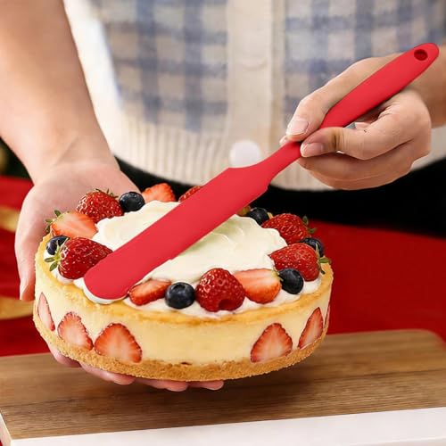 Silicone Jar Spatulas, Cake Cream Spatulas Set, Non-Stick Heat Resistant Mixing Butter Spatulas Baking Scrapers for Jars Blenders Cooking Stirring - color: Red, size: 24X2.5X0.5CM
