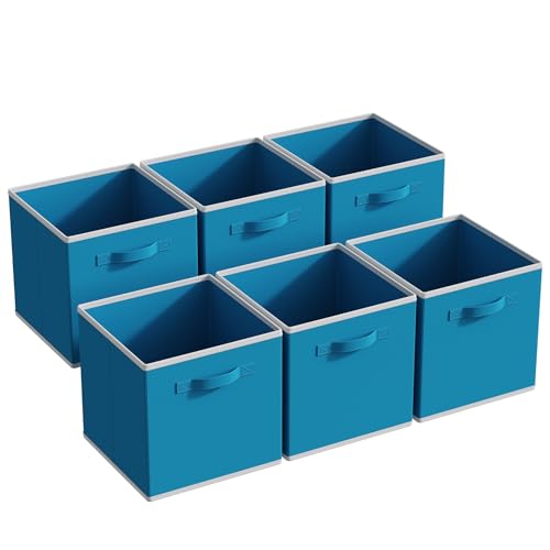 MAX Houser 6 Pack Foldable Fabric Storage Bins with Dual Handles, Blue | 6 pack cloth storage bins with dual carry handles, Foldable Storage Cubes Organizer Baskets, ideal for home bedroom closet - color: 1 blue