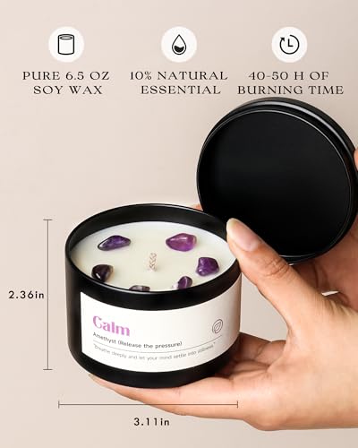 AOOVOO Crystal Soothing Candles Set for Women - Soy Candle for Home Scented | 4 Pack 26 oz, 200 Hour Long Lasting Candle, Calm Amethyst/Serenity Clear Quartz/Harmony Rose Quartz/Balance Lapis Lazuli - color: Soothing Candles Set