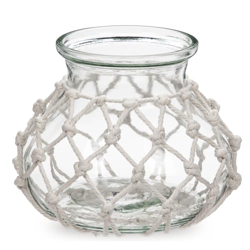 Hollyone Clear Glass Vase with Cotton Rope Cover Woven Round Glass Vase Decorative Flower Bottle Modern Vase for Table Centerpiece Farmhouse Wedding Home Decor - color: Clear