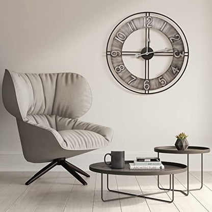 Sorbus Large Wall Clock, 24" Decorative for Kitchen, Bedrooms, Office, Analog Modern Farmhouse Style. Silent, Round Chunky Number, Home Decor, Quartz Battery Operated, Gray Metal