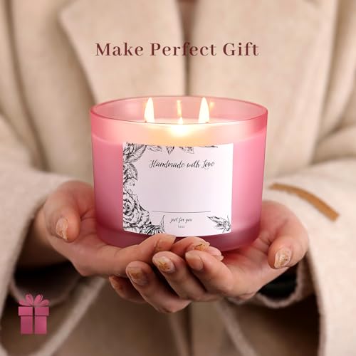 6 Pack Glass Candle Jars with Lids (16oz, Frosted Pink) - Large Candle Jars for 3 Wick Candles Making - Empty Candle Jars Containers - Candle Making Accessories Include 16Pcs Candle Labels - color: Frosted Pink