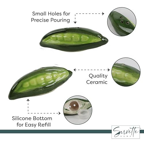 Novelty Ceramic Vegetable Salt and Pepper Shakers Set - Green Peas - color: Green Pea