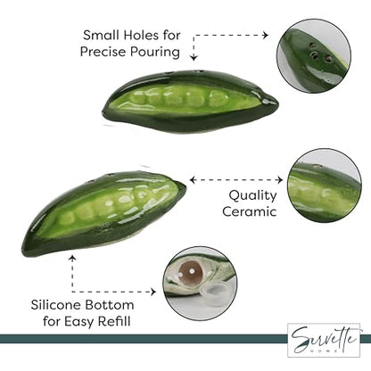 Novelty Ceramic Vegetable Salt and Pepper Shakers Set - Green Peas - color: Green Pea