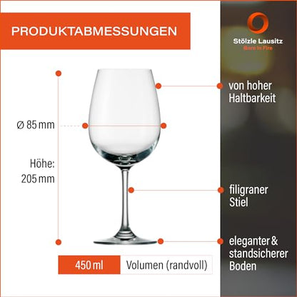 Stölzle Lausitz Red Wine Glasses Weinland Set of 6, 15.25 oz – Elegant Wine Glasses Perfect for Bordeaux – Elegant Red Wine Glass for Maximum Aroma – Dishwasher- & Break-Resistant - style: Modern