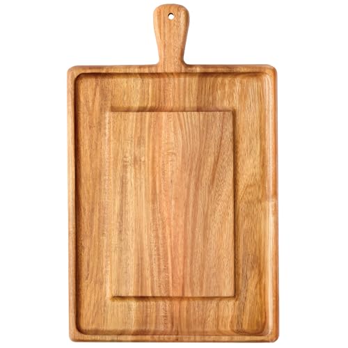 Charcuterie Board - Acacia Wood Cutting Board for Kitchen with Groove & Handle, Cheese Board for Vegetables, Bread, Fruits, Meat - Decorative Wooden Serving Tray House Warming Gift - size: 16.8"L x 11"W